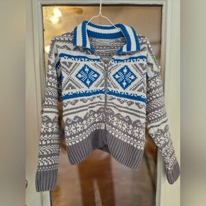 Urban Outfitters Nordic Snowflake Patterned  Zip Up Sweater Medium Cropped
